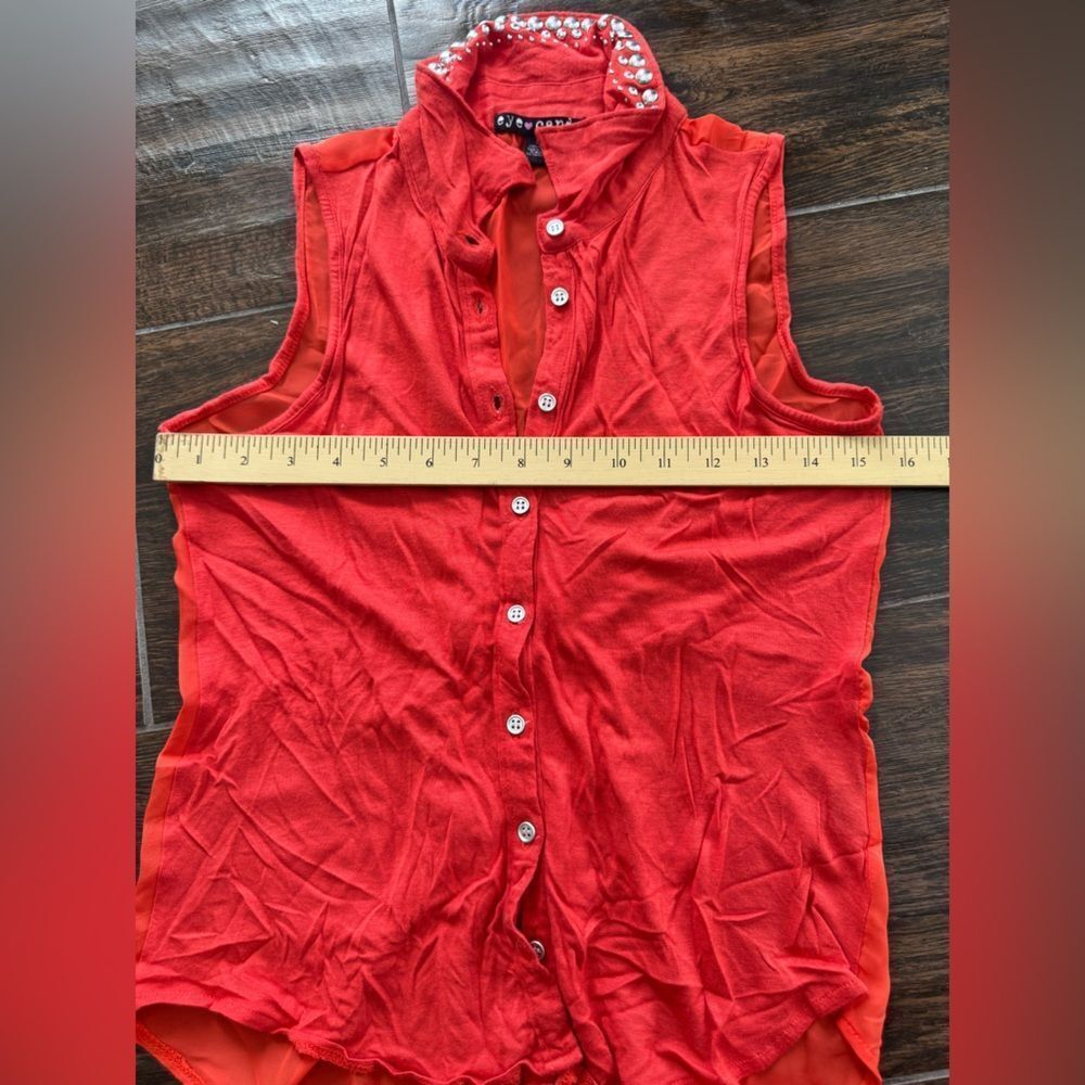 Eye Candy Red Studded Collar Sleeveless Button Down Top - Size Small - Picture 9 of 11